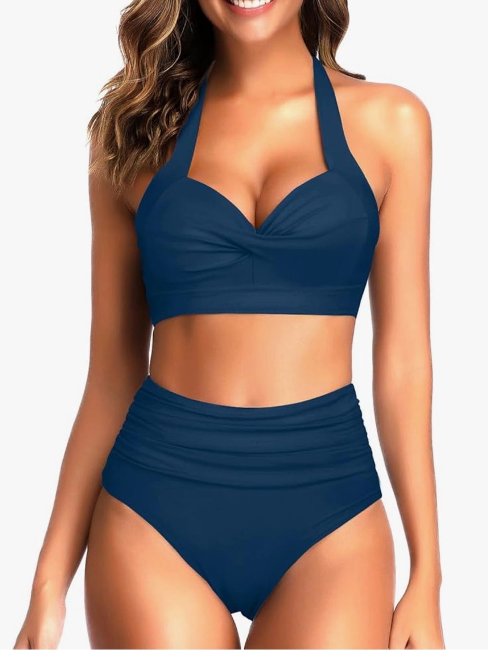 Teal Vintage Halter Top High Waisted Bikini